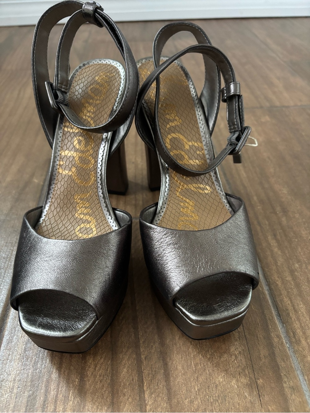 Sam Edelman Metallic Bronze Block Heel Platform Sandals NWOB